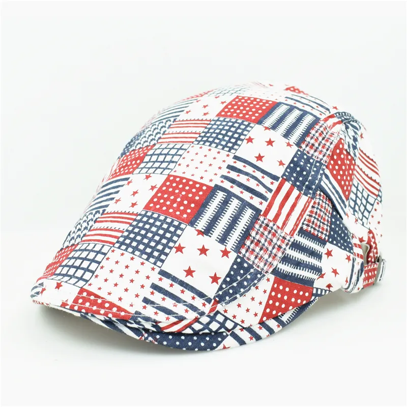 All'ingrosso-2015 moda unica artista pittore plaid griglia stile blu rosso berretti di cotone berretti cappello con per donna adulta uomo unisex regolabile