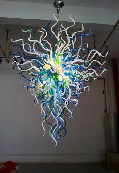 Lampes Murano Art Industriel Pendentif Lustres Bleu Vert et Blanc Couleur Verre Soufflé Grand LED Lustre Lumière