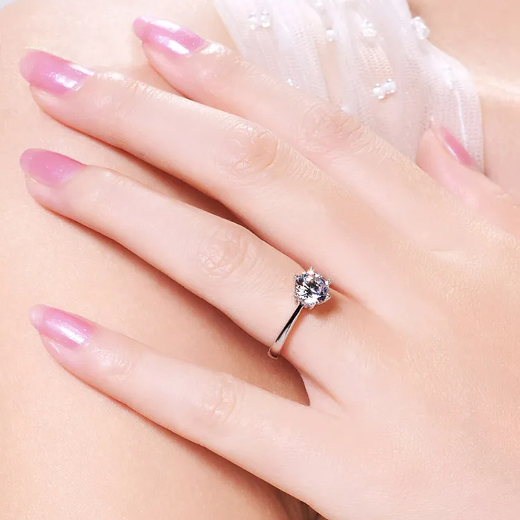 Aldrig blekna 1,0ct S925 Silver Engagement Anel Ring 18K Real White Gold Plated CZ Diamant Bröllop Ring Kvinnor