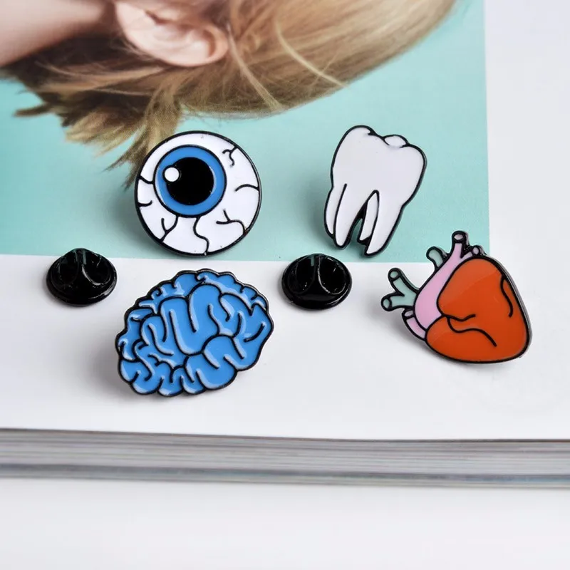 Party Prom Enamel Brooch Heart Blue Eye Shape Pins Button Denim Jacket Accessories Friends Family Special Gift