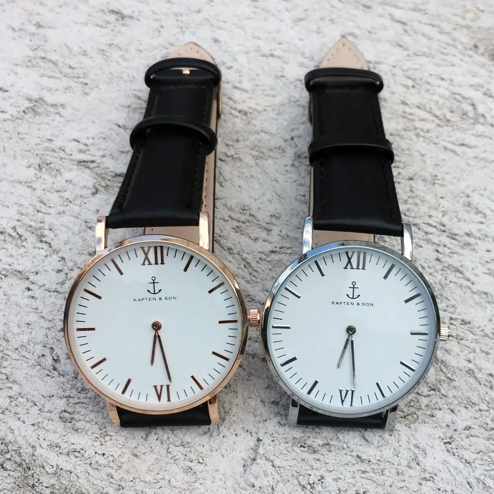 Moda KAPTEN SON Marca mulheres homens Unisex pulseira de couro relógio de pulso de quartzo