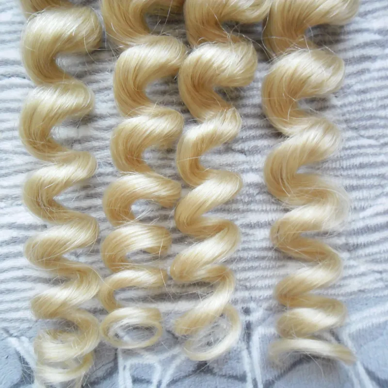 Jag tipsar mänskliga hårförlängningar 100gstrands 1 buntar förlängningar keratin blond brasiliansk hår lösa våg mänskliga hårförlängningar caps7955465