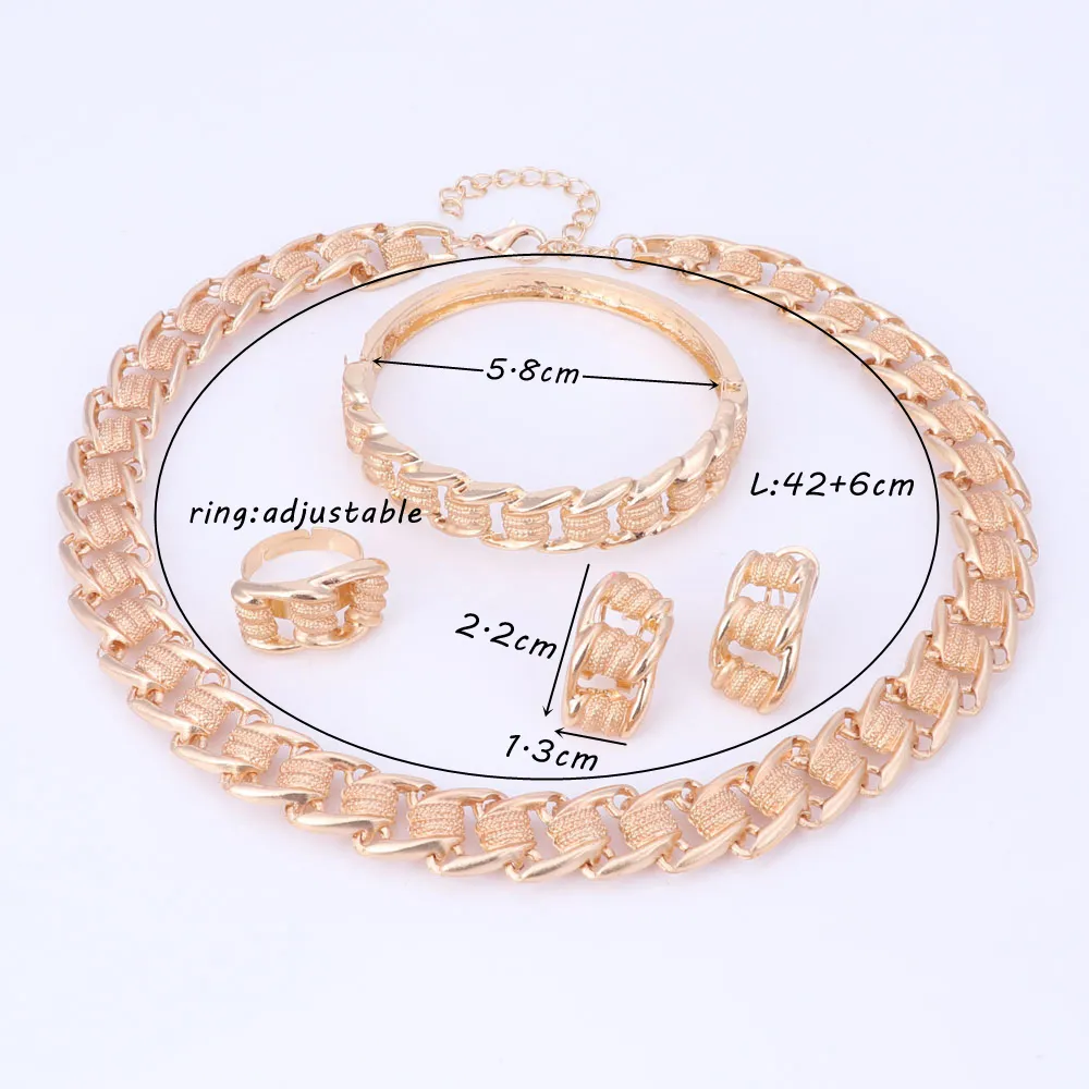 African Beads Dubai Gold Color Chain Earrings Bracelet Ring Set Luxury Elegant Necklace Jewelry Sets For Wedding party Gift