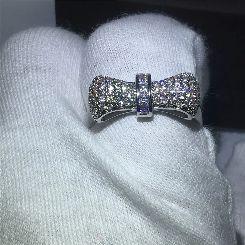 Infinity Jewelry Damen-Verlobungs-Ehering für Damen mit Schleife, Stil 5A, Zirkon-Kristall, 925er-Sterlingsilber, Brautringe
