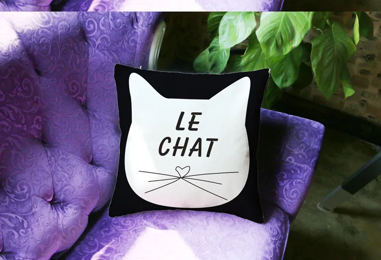 Cartoon cat decorative pillow creative home furnishing cushion with double sides printing linen cotton throw pillow case 17.7x17.7inch