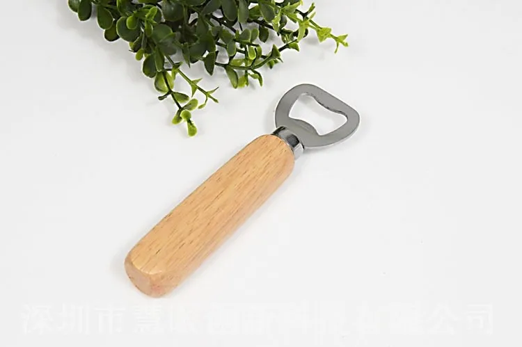 Stainless steel wine beer bottle opener never deformation portable wooden handle bar tools