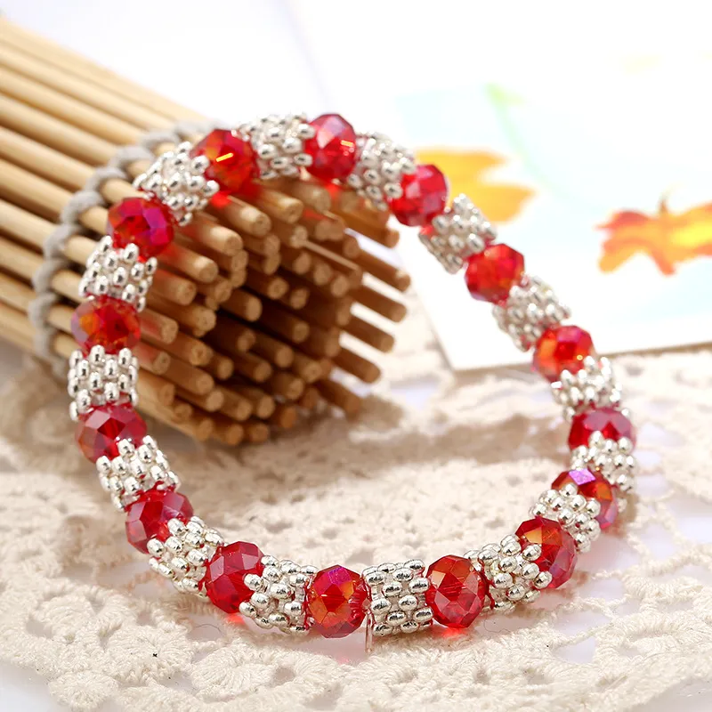 Rainbow Charm Strands Pulseras Cuerda de perla simulada para mujer Cadena de eslabones de copo de nieve Crystal Party Jewelry Pulsera Brazaletes