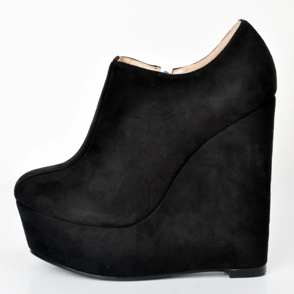 Botines de tacón alto de cuña de 15cm hechos a mano a la moda para mujer 2020, zapatos de fiesta con cremallera y plataforma, botas negras MYXD076