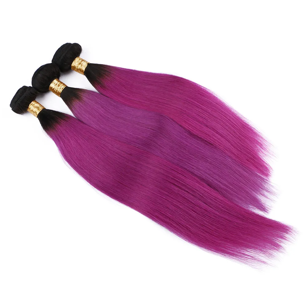 Dark root Rose Red colored ombre two tone straight hair extension 1b pink color hair extension Pink Color Cosplay Hair Extension