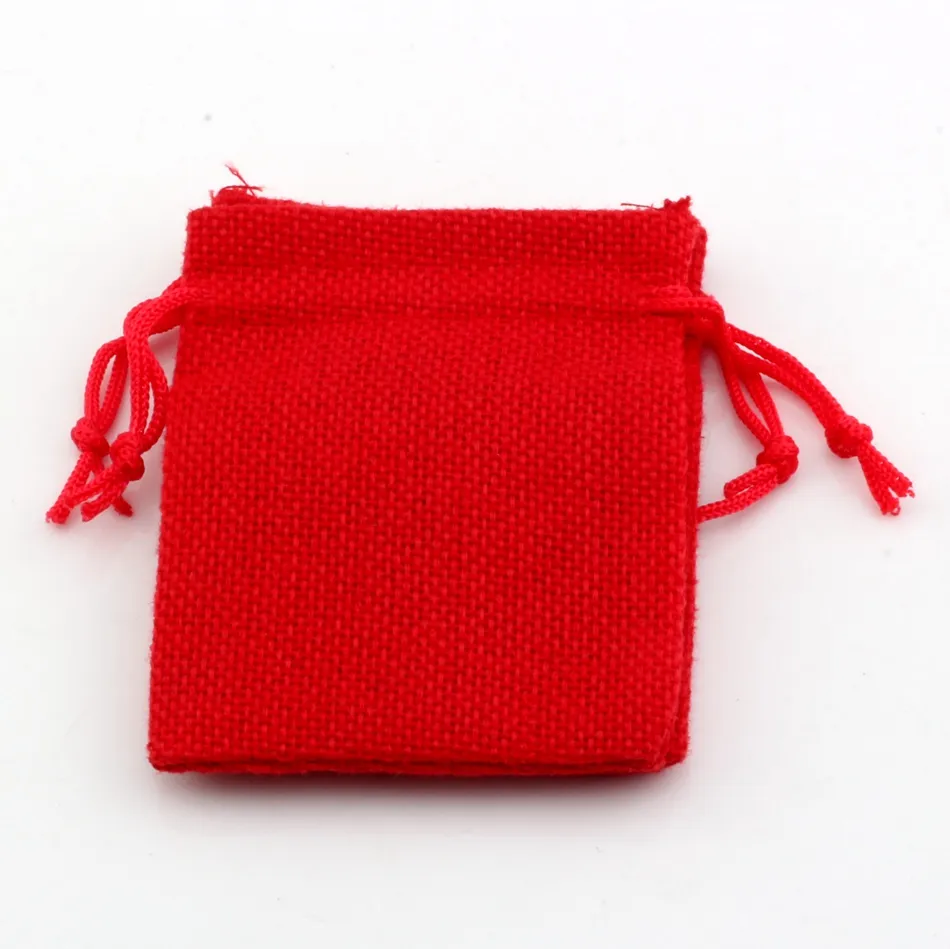 50ピースリネン生地巾着バッグキャンディジュエリーギフト袋黄麻布ギフト10x14cm（赤）