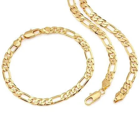 Set di gioielli di moda fayelight set giallo 24k GF pieno GF figaro catena 6mm braccialetto + collana 8.3 