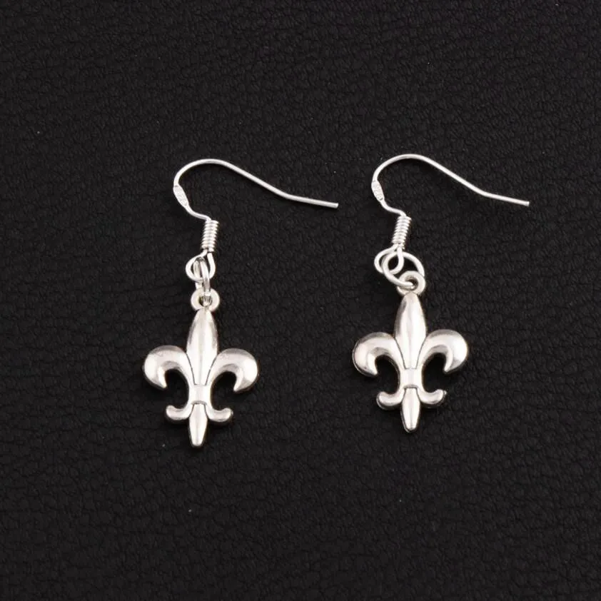 Iris fleur-de-lis blomma dangle ljuskrona örhängen 925 silver fisk öron krok 40Pairs / parti e387 12.5x35mm