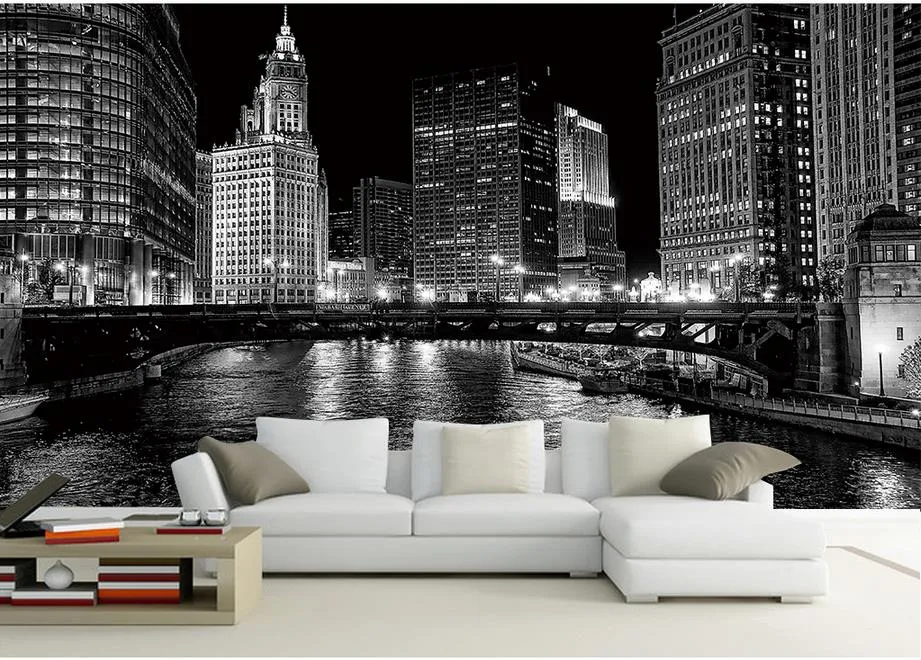 Black and white city night murals mural 3d wallpaper 3d wall papers for tv backdrop