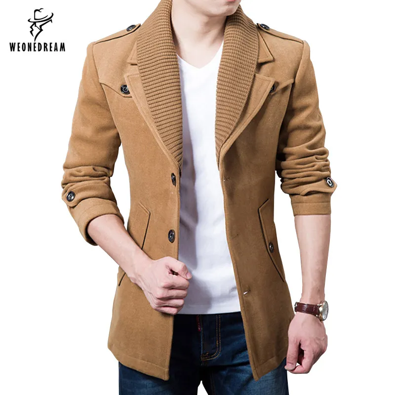 Wholesale- Autumn Winter Fashion Men Wool Coat 2017 Fashion Solid Long Mens Coat Slim Fit Mens Overcoat Casaco Masculino