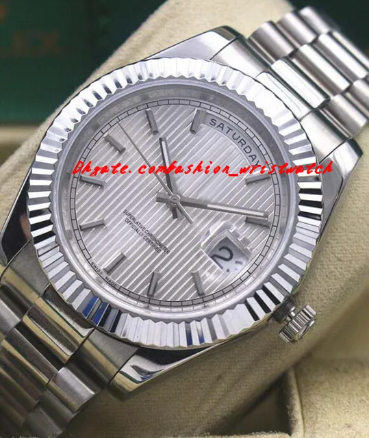 Luxury Klockor Mens Nib 40mm Vitguld 228239 Silver Stripe Automatisk Fashion Märke Mens Watch Armbandsur