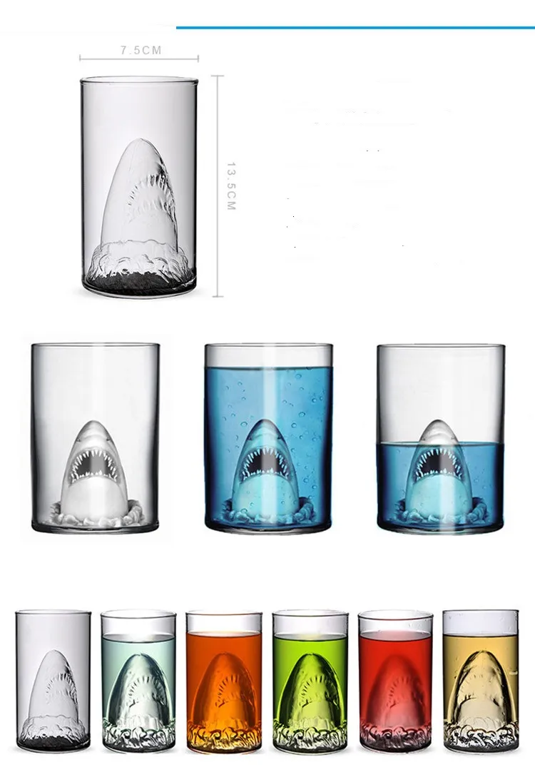 Nouveau verre transparent de voyage ￠ caf￩ Mug Shark Tea Beer Beer Water Cup Funny Christ242l