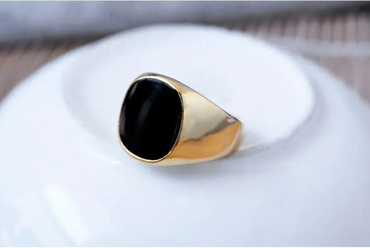 18K Gold Plated Black Men Rings Lead Nickel Free Finger Rings for Women Fashion Jewelry Cool Man Rings Wholesale Price