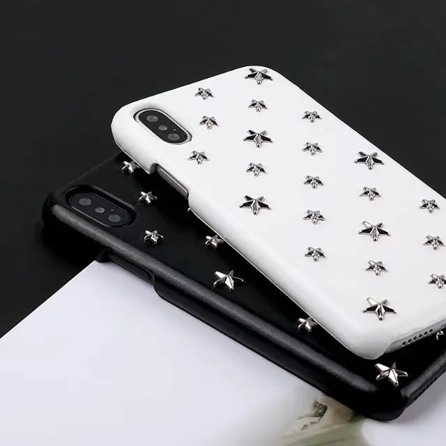 PU роскошные кожа задняя крышка металлическая звезда сотовый телефон Case мода Desion высокие защитные чехлы для Iphone X 8 7 6 6 S Plus