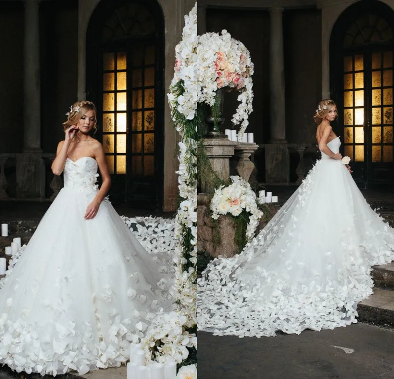 Romantyczny Speranza Couture Suknie ślubne 2020 Sweetheart Full Appliqued Floral Flowers Cathedral Train Sukienka Bridal Custom Made Suknia ślubna