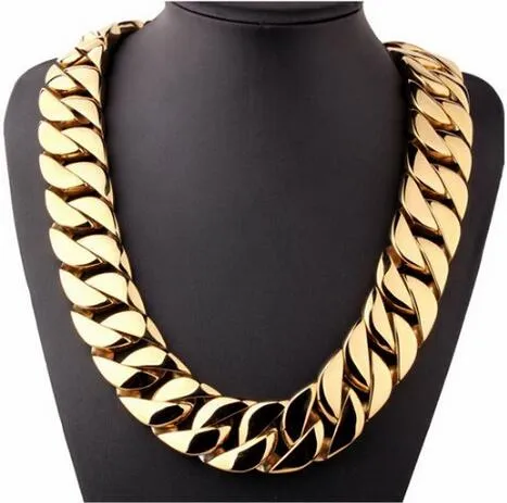 31mm Heavy Stainless Steel Bike Biker Chain Necklace Punk Hiphop Men Women Huge Thick Gold Tone Flat Round Curb cuban Necklace Bracelet Wholesale Jewelry