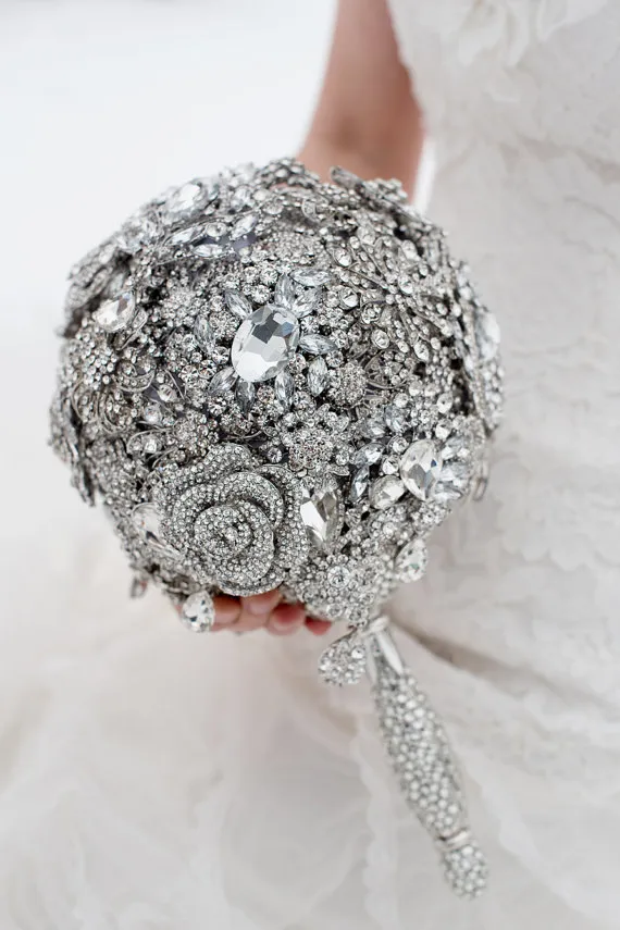 Mixed Styles Silver Plated Diamante Crystal Brooch Wedding Bouquet Accessory DIY Bridal or Party Bouquet Supplies