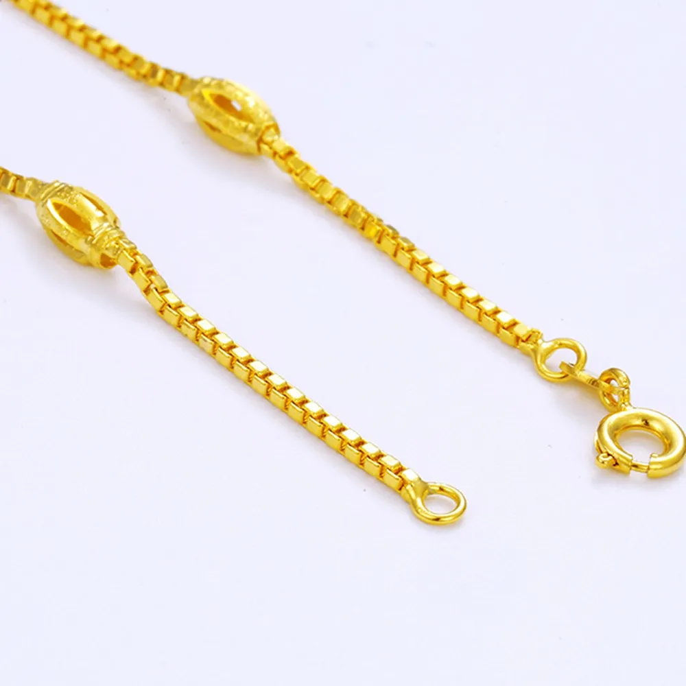 Womens/Girls Wrist Bracelet Box Chain 24K Yellow Gold Filled Solid Bracelet Classic Accessories for Small Wrist 18cm Long