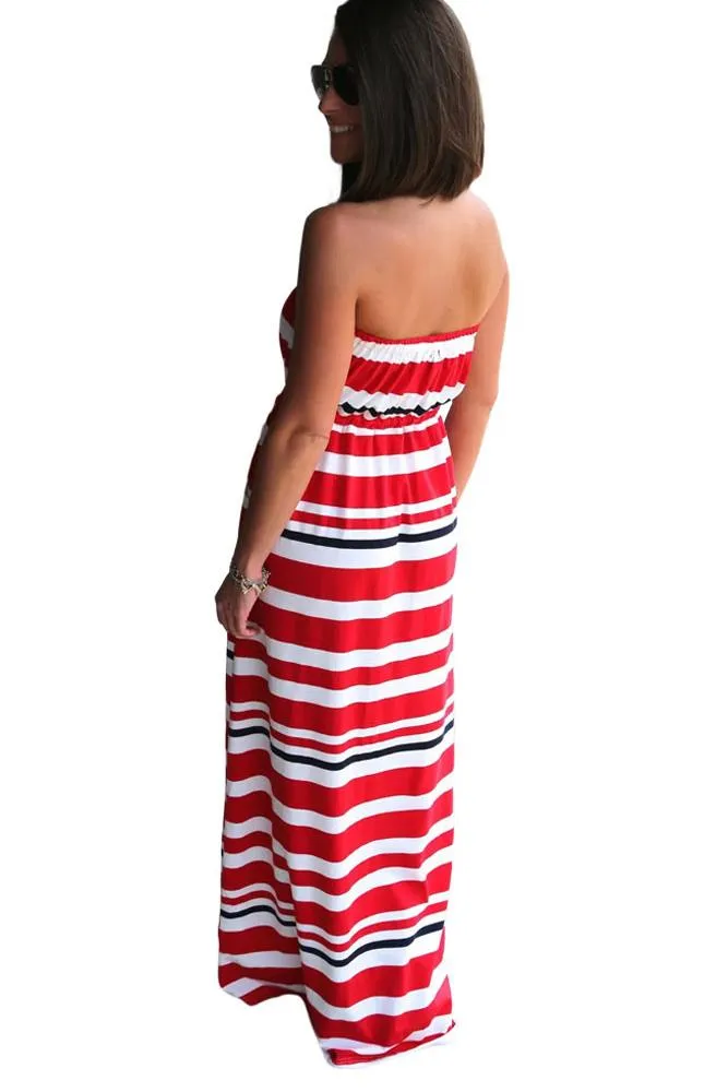 Navy blue striped maxi dress online