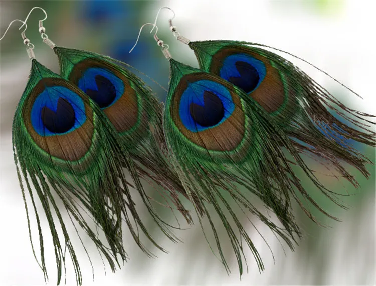 Retro national style dangle Chandelier luxury peacock feather earrings color wild earrings fashion trend