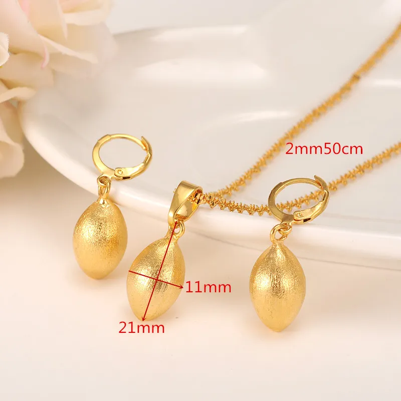 Golden Eggs Oval Bead Necklace Pendant Earrings Jewelry Set Party Gift 18k Yellow Fine Gold GF Africa ball Women Fashion SHIP5092451