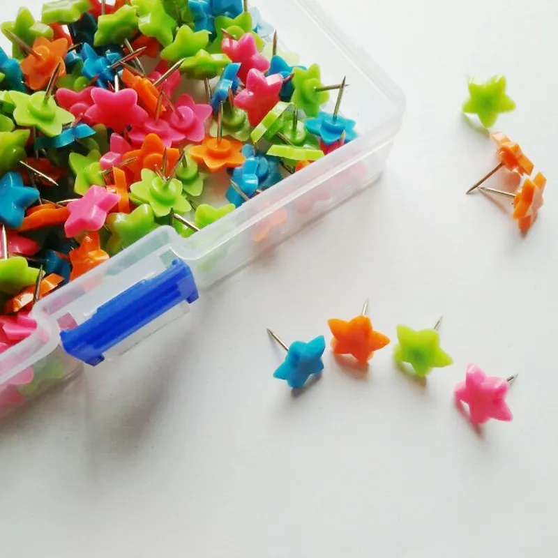 Ny !! Generisk plast Liten Star Push Pins Drawing Pin Bra för Office Pack med 200 st