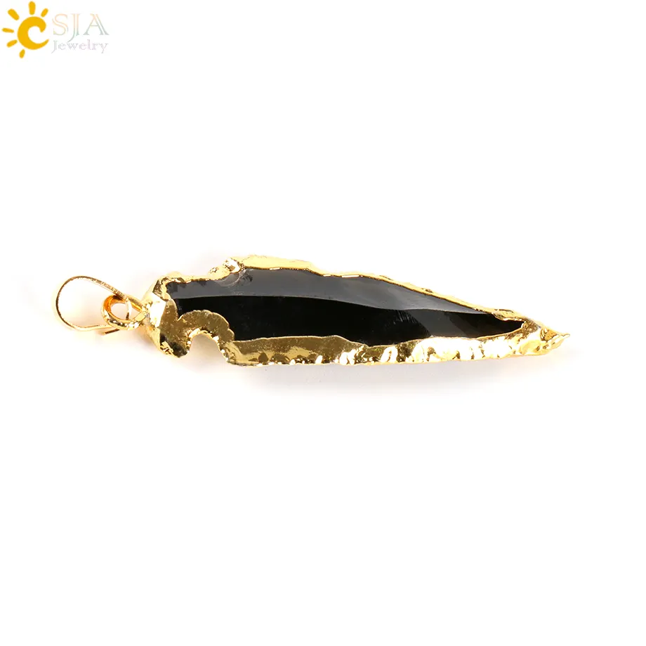 CSJA Gold Plate Медная медная черная индийская агата Arrowhead Charms Ожежее