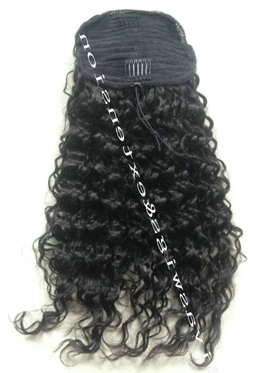 Não transformados Cabelo Virgem Brasileiro Com Cordão Rabo de Cavalo Do Cabelo Humano Kinky Curly Rabo De Cavalo 8A Encaracolado Extensões de Caudas de Cabelo Humano Pony