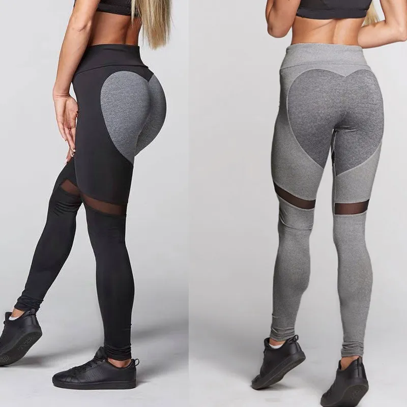 PLUS Größe brasilianischen Stil Herzform Seite Mesh-Panel Activewear Yoga Hose Workout Hose Sport Leggings Outfits Gym Wear