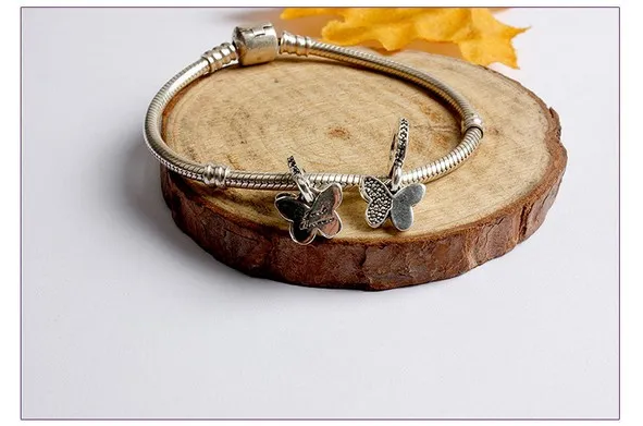 FITS Pandora Sterling 실버 팔찌 나비 Butterfly Dangle S925 구슬 유럽 뱀 매력 체인 패션 DIY 쥬얼리를위한 느슨한 매력