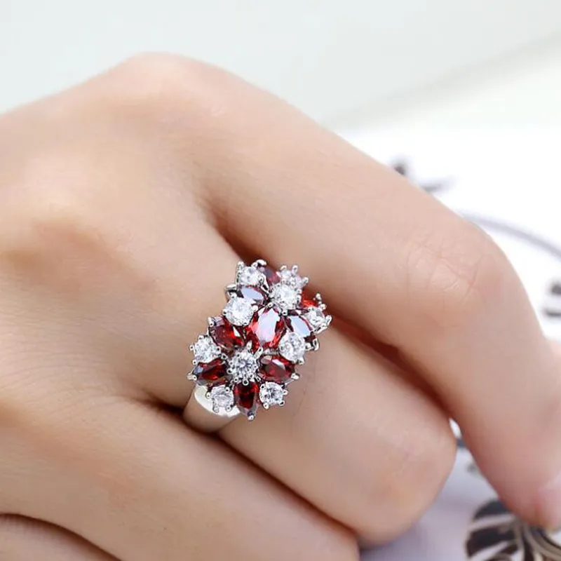 10 Stück Weihnachtsgeschenk Feuerblau Rot Amethyst Lila Weiß Zirkonia Kristall Edelstein Russland 925 Sterling Silber Hochzeit Blumenringe