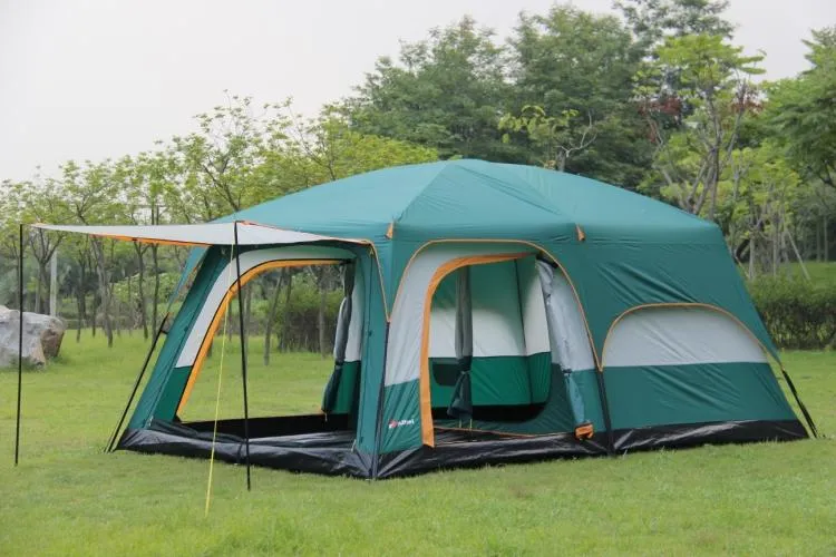 Ultralarge tente abri tabernacle lodge une salle deux chambres double couche 6-12 personnes utiliser des tentes de camping familiales en plein air