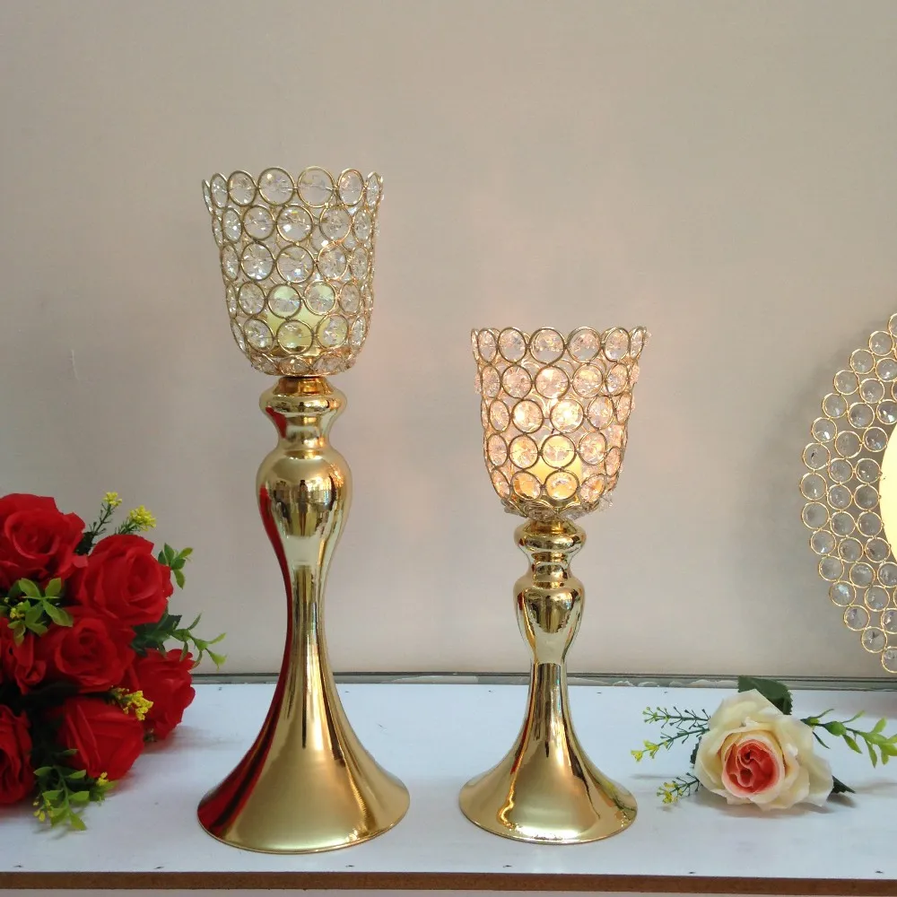 Portacandele in cristallo romantico per matrimoni portacandele in metallo per decorazioni per la casa centrotavola per candele per hotel oggetti di scena per matrimoni