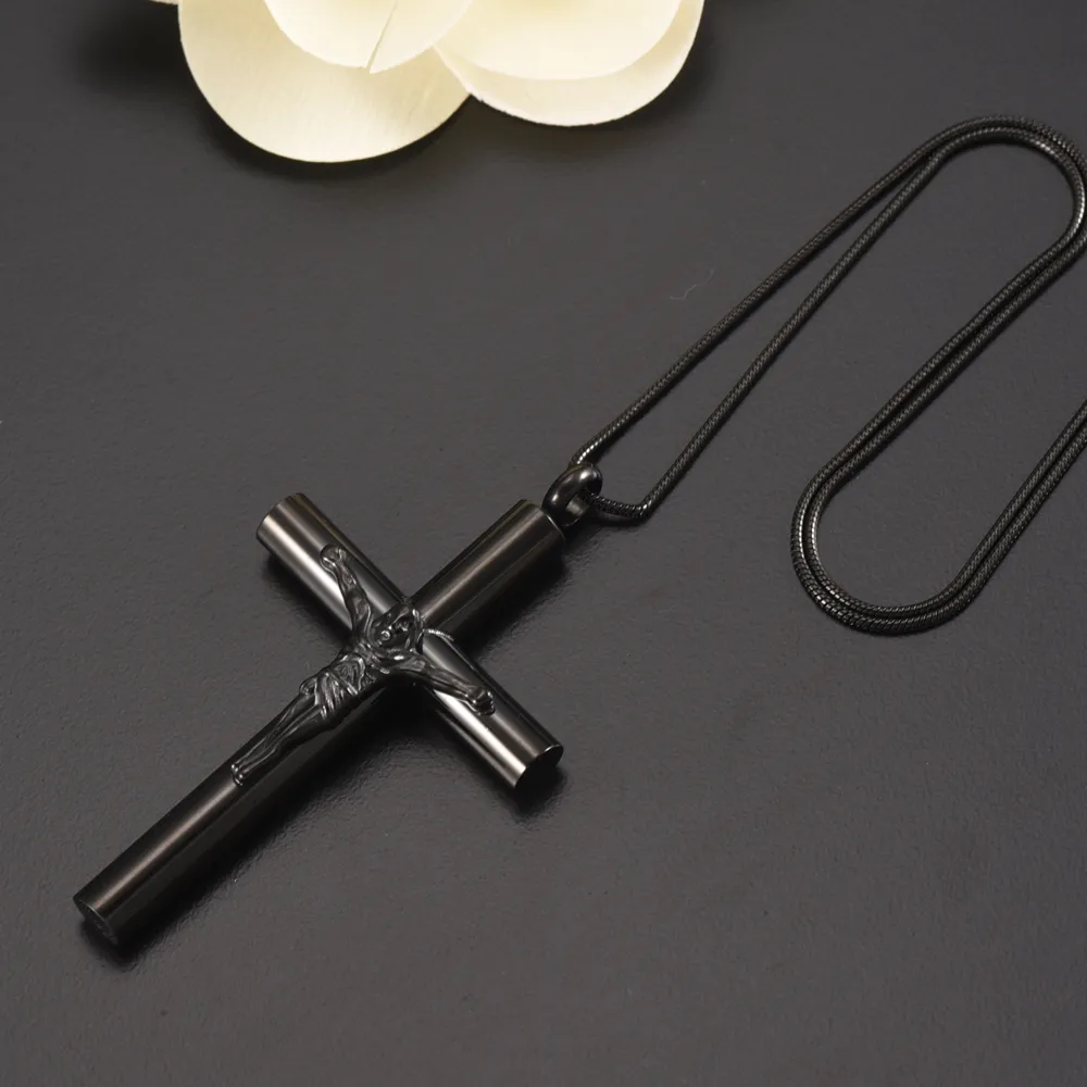 Big Jesu Cross Cremation Urn Pendant Necklace,Memorial Ash Keepsake Funeral Urn Casket Fashion Accessories