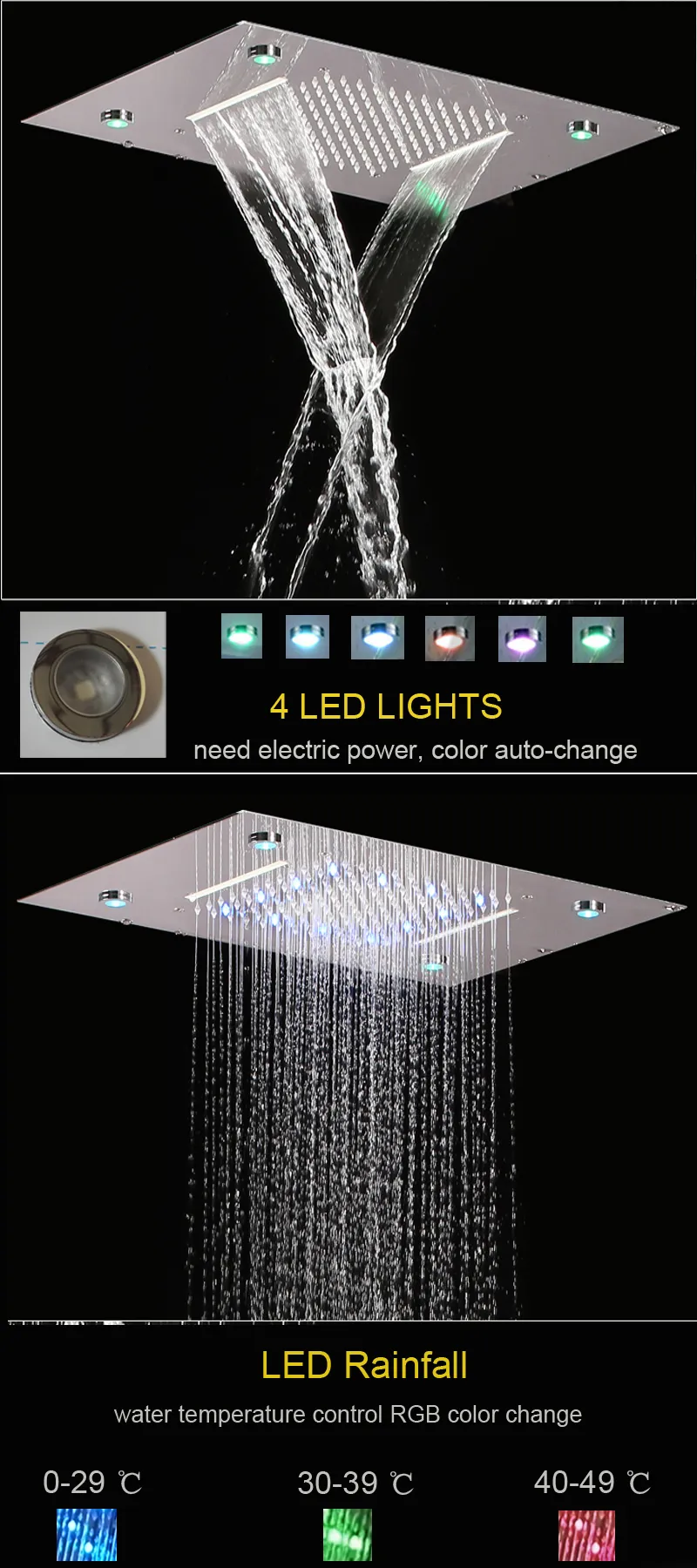Waterfall Shower Head Set Ceiling Concealed Luxury 2 Function Shower