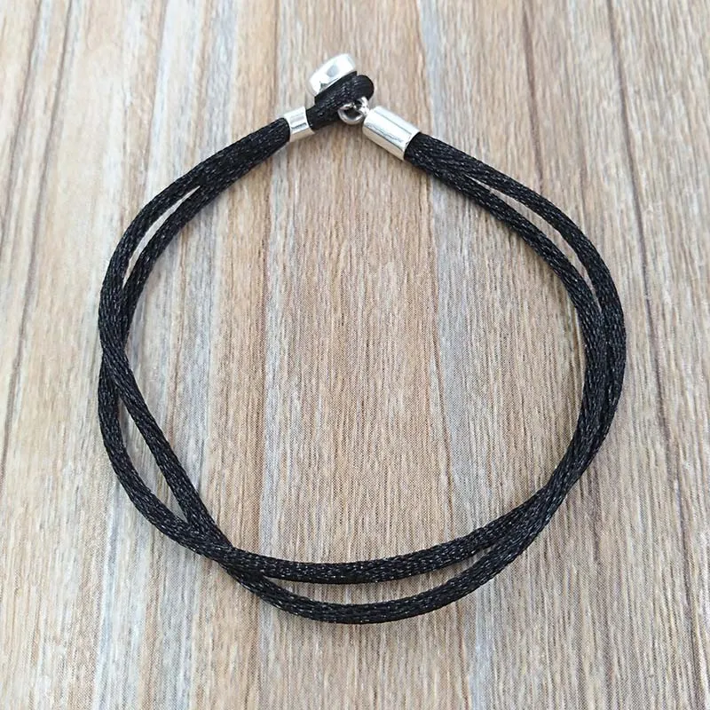 Fabric Cord Bracelet Black Authentic 925 SilverFits European Pandora Style Jewelry Charms Beads Andy Jewel 590749CBK-S