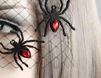 Halloween Black Net Veil con Spider Womens Prom Costume Masquerade Ball Midnight Party Mask Hen Eyemask COS Witch Devil Fancy Dress