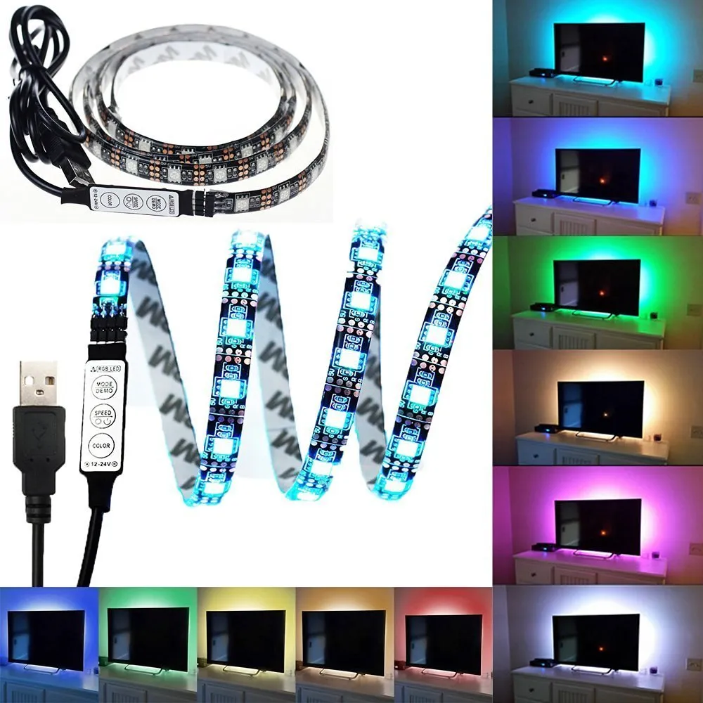 LED شرائط 5050 SMD الإضاءة الشريط ل HDTV USB متعدد الألوان المنزل للماء 0.5 متر 1 متر 1.5 متر 2 متر