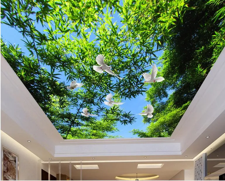 Papier peint 3d au plafond branches de ciel bleu papier peint de plafond 3d pour salles de bains plafond de paysage stéréoscopique 4332353