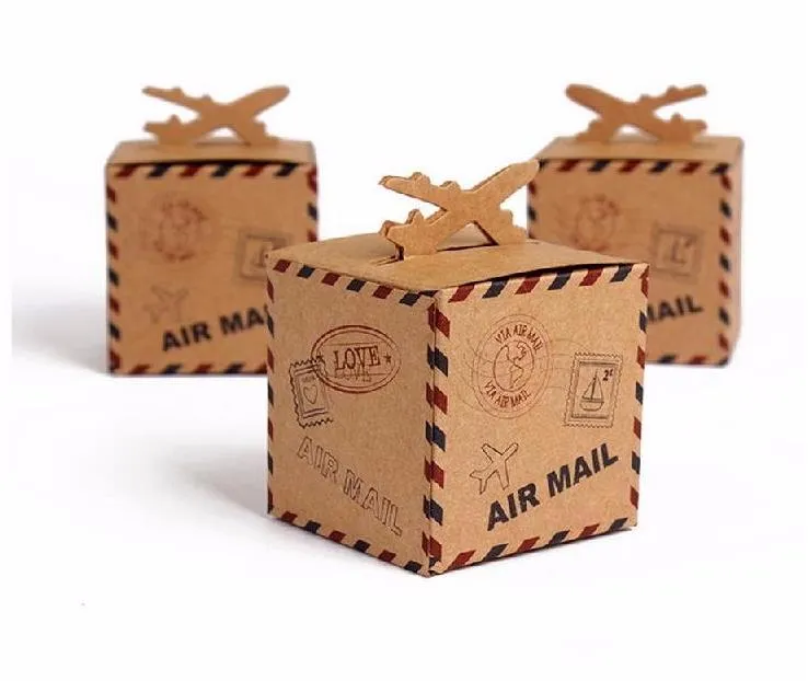 Favores Do Chuveiro de bebê Personalidade Criativa Saco De Papel Europeu Príncipe E Princesa Cruz Air Mail Plane Celebração Do Casamento Caixa De Presente De Papel