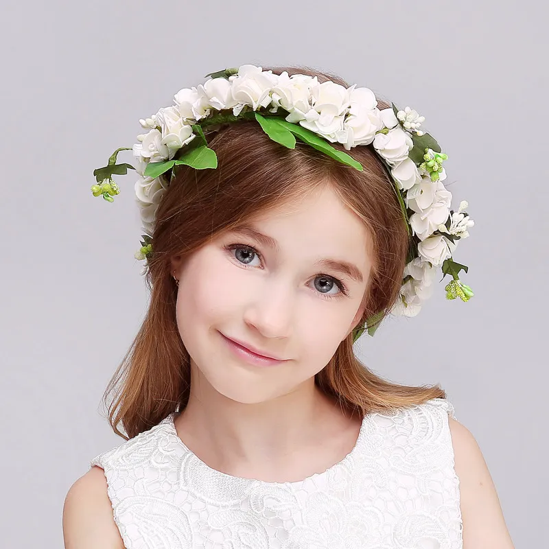 Böhmen Flower Girl Sea Beach Wreath Headdress med armband Flickor Garlands Fotografi Barn Hårtillbehör Crown Veil Headpiece A6635