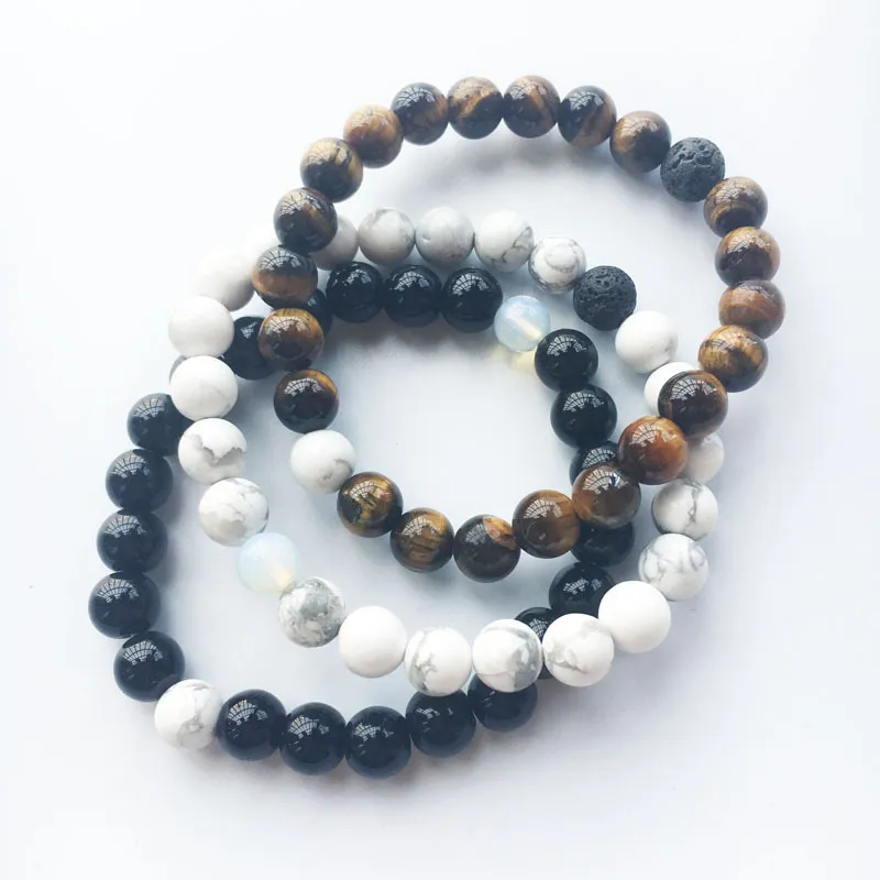 8mm Natural Stone Yoga Energy Beaded Strands Charm Bracelets For Women Men Lover Couple Decor Jewelry