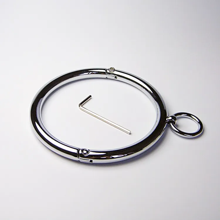 Collare da schiavo in metallo con chiusura a chiave in lega di alta qualità + chiave esagonale Restraint Bondage Locking Choker Collana O-ring SM Game