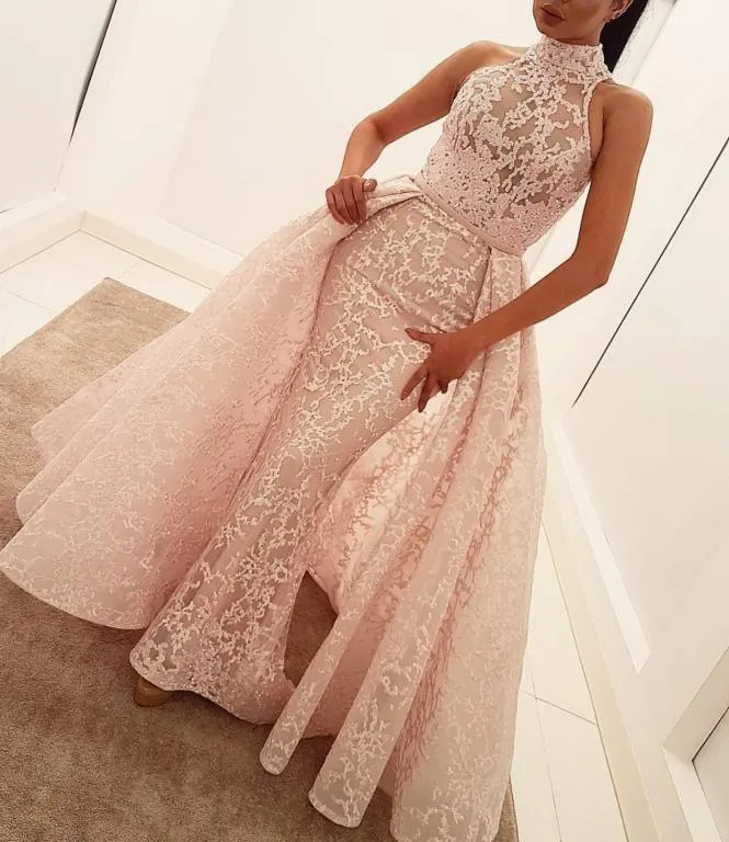 Formal Evening Dresses Wear Long Party Prom Gowns Yousef aljasmi Labourjoisie Overskirts Pageant Celebrity Dresses Arabic Pink Lace