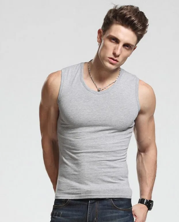 Goede A ++ Herentank Tops Mouwloze T-shirt Tight-fitting V-hals brede schoudervest Katoensport Baseball Schouders TM021 Mens Tanks Top