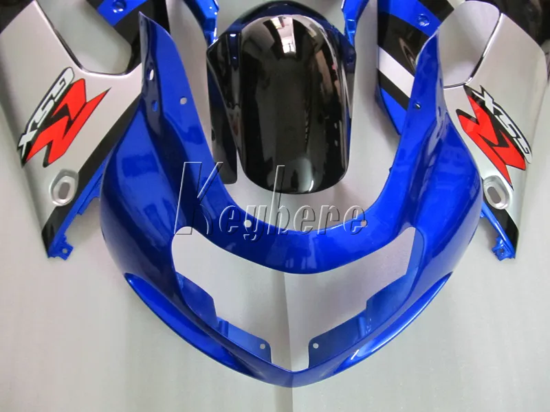 ABS Plastic Fairing Kit för Suzuki GSXR600 01 02 03 Blue Silver Black Motorcykelmässor Set GSXR750 2001 2002 2003 IY26